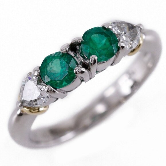 diamond Ring Pt900Platinum/K18 yellow gold/Emerald #4.5(US Size) One chara - Picture 3 of 7